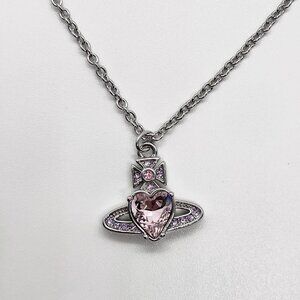 Vivienne Westwood Pink Heart Ariella Silver Saturn NANA Pendant Necklace